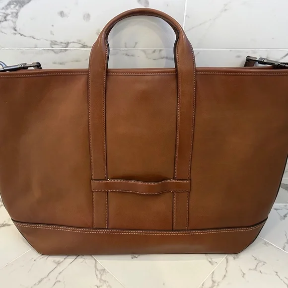 RARE Coach Men's Tan Leather Turnlock Toby Weekender Bag with Strap - Picture 4 of 9